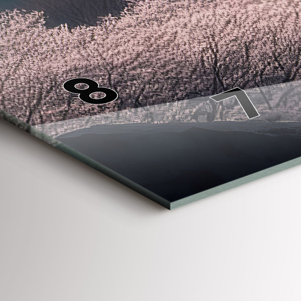 Horizontální skleněné hodiny na stěnu Asijská věž Třešňové květy