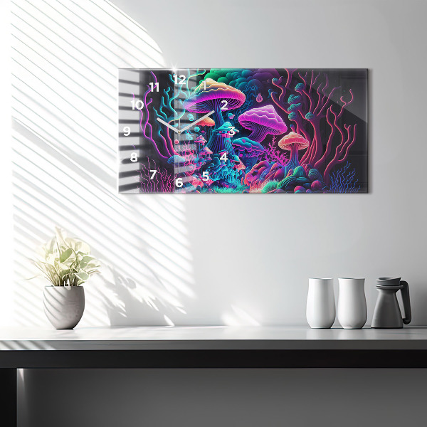 Horizontální skleněné hodiny na stěnu Neonové houby