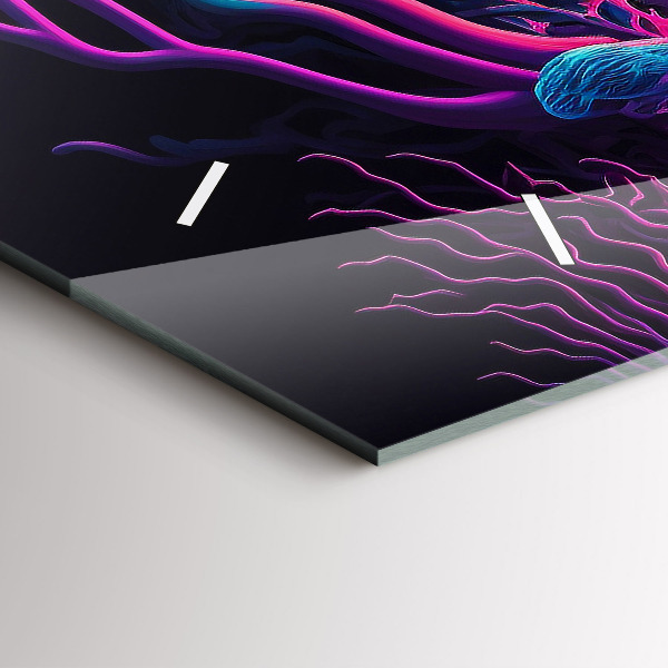 Horizontální skleněné hodiny na stěnu Neonové houby