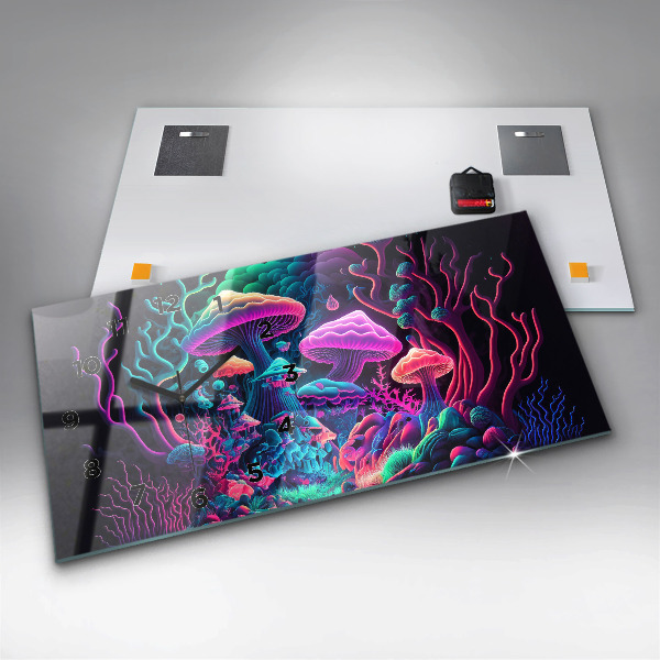 Horizontální skleněné hodiny na stěnu Neonové houby