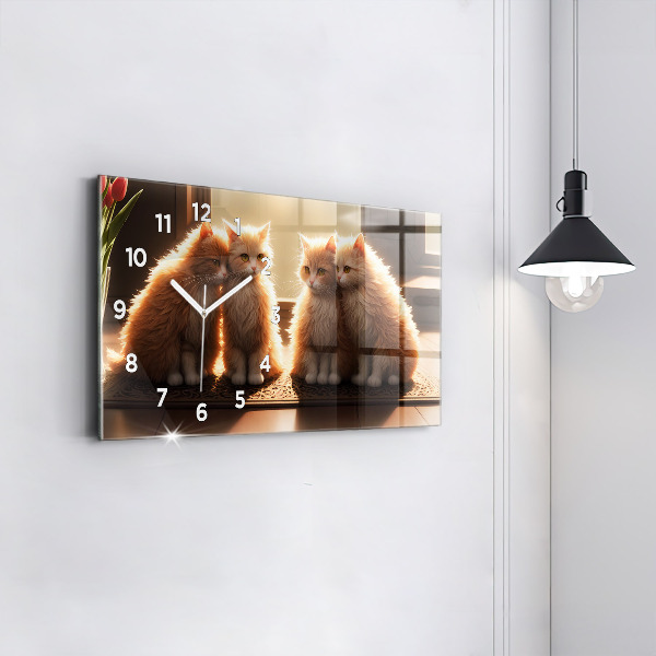 Horizontální skleněné hodiny na stěnu Čtyři kočky na slunci