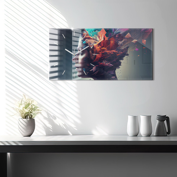 Horizontální skleněné hodiny na stěnu Emocionální abstraktní žena