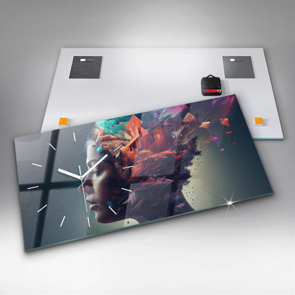 Horizontální skleněné hodiny na stěnu Emocionální abstraktní žena