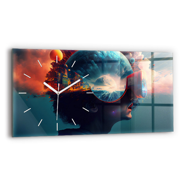 Horizontální skleněné hodiny na stěnu Futuristický virtuální svět