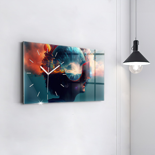 Horizontální skleněné hodiny na stěnu Futuristický virtuální svět