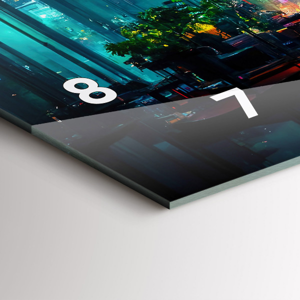 Horizontální skleněné hodiny na stěnu Město v kyberpunkovém stylu