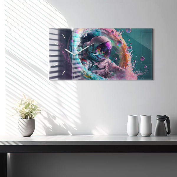 Horizontální skleněné hodiny na stěnu Kosmonautské barevné mraky