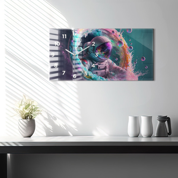 Horizontální skleněné hodiny na stěnu Kosmonautské barevné mraky