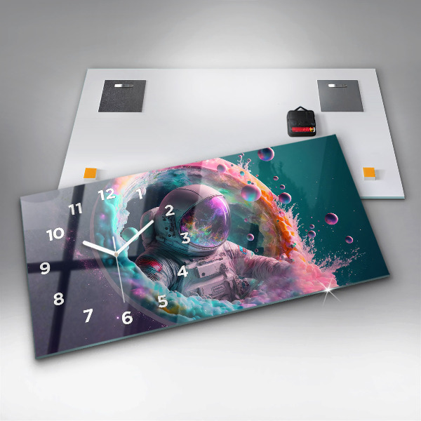 Horizontální skleněné hodiny na stěnu Kosmonautské barevné mraky