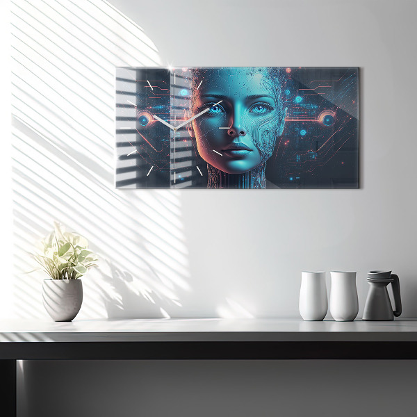 Horizontální skleněné hodiny na stěnu Umělá inteligence