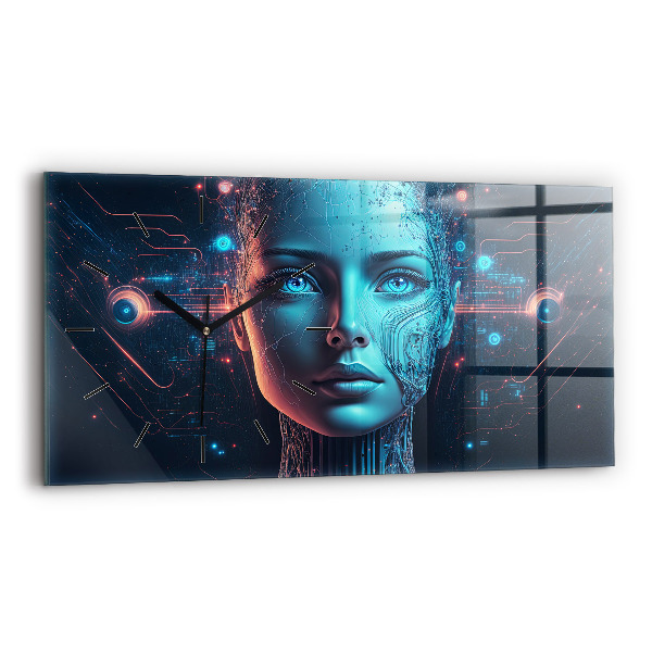 Horizontální skleněné hodiny na stěnu Umělá inteligence