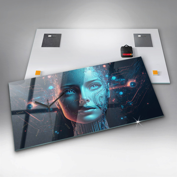 Horizontální skleněné hodiny na stěnu Umělá inteligence