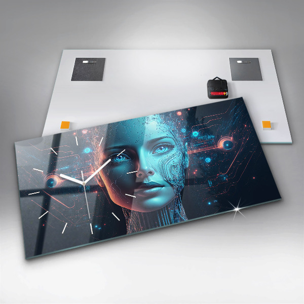 Horizontální skleněné hodiny na stěnu Umělá inteligence