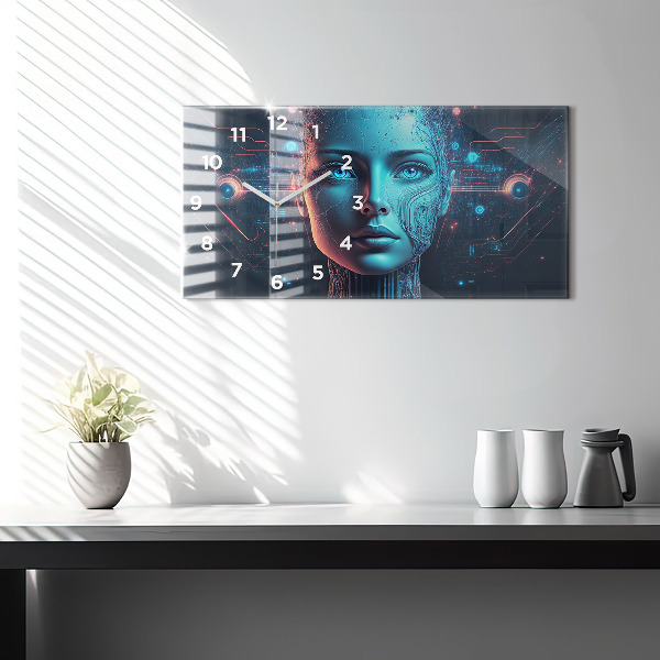 Horizontální skleněné hodiny na stěnu Umělá inteligence