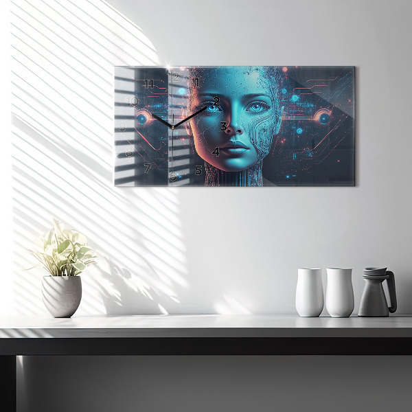 Horizontální skleněné hodiny na stěnu Umělá inteligence