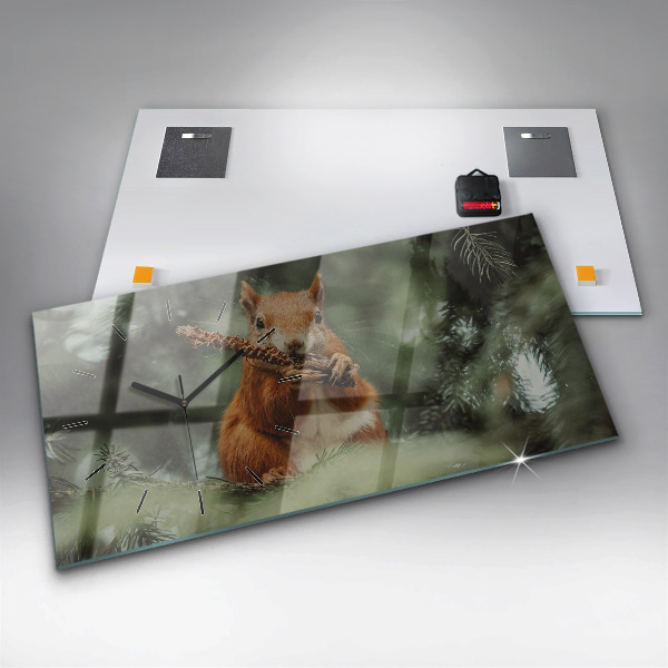 Horizontální skleněné hodiny na stěnu Veverka a divoká zvěř