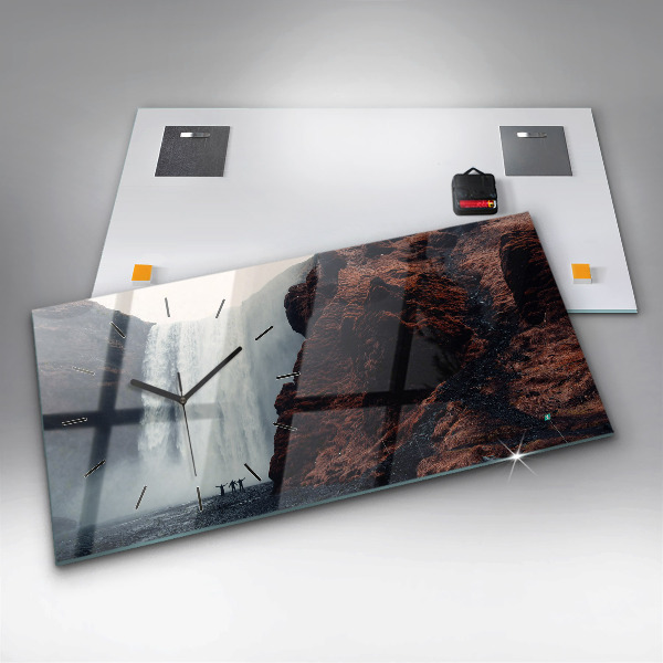 Horizontální skleněné hodiny na stěnu Vodopád Island Krajina