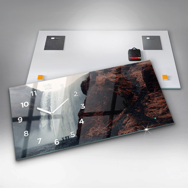 Horizontální skleněné hodiny na stěnu Vodopád Island Krajina