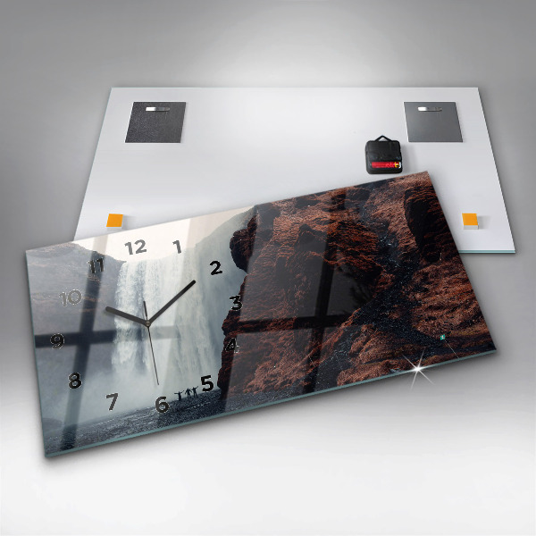 Horizontální skleněné hodiny na stěnu Vodopád Island Krajina