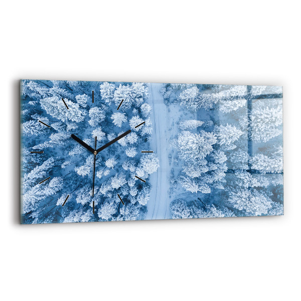 Horizontální skleněné hodiny na stěnu Les z ptačí perspektivy Dron