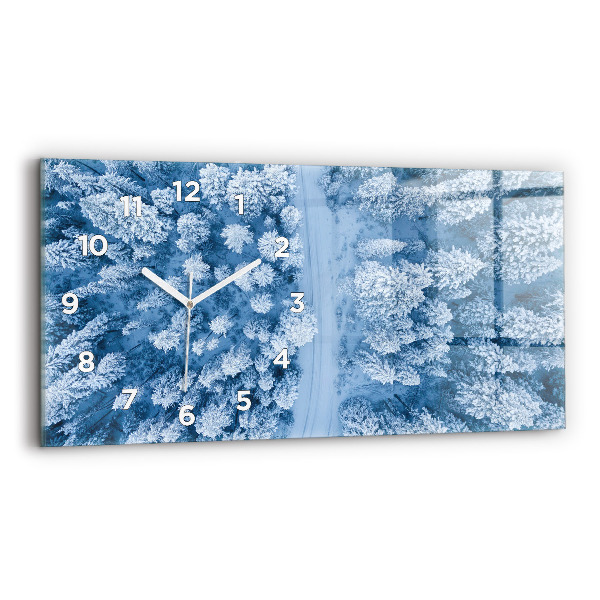 Horizontální skleněné hodiny na stěnu Les z ptačí perspektivy Dron