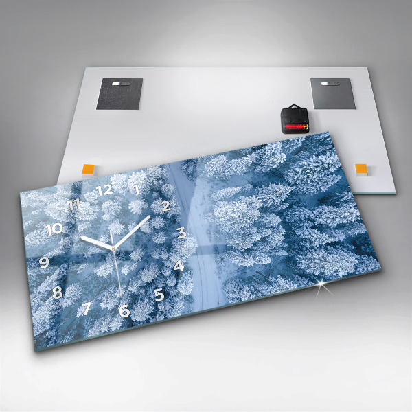 Horizontální skleněné hodiny na stěnu Les z ptačí perspektivy Dron