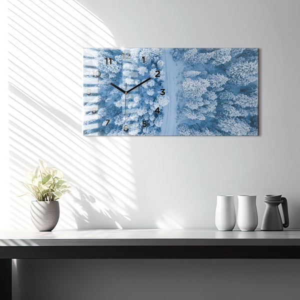 Horizontální skleněné hodiny na stěnu Les z ptačí perspektivy Dron