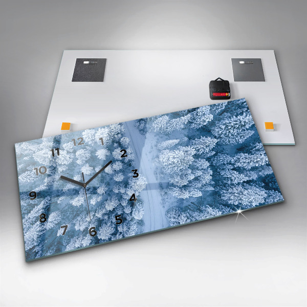 Horizontální skleněné hodiny na stěnu Les z ptačí perspektivy Dron