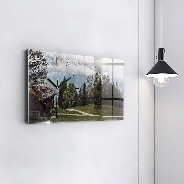 Horizontální skleněné hodiny na stěnu Pohled na hory