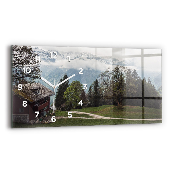 Horizontální skleněné hodiny na stěnu Pohled na hory