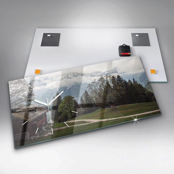 Horizontální skleněné hodiny na stěnu Pohled na hory