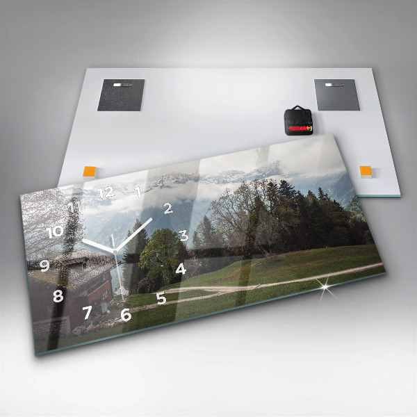 Horizontální skleněné hodiny na stěnu Pohled na hory