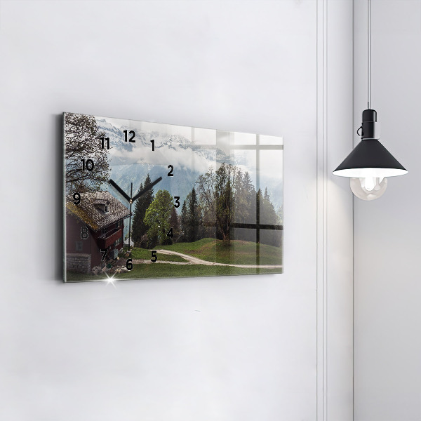 Horizontální skleněné hodiny na stěnu Pohled na hory