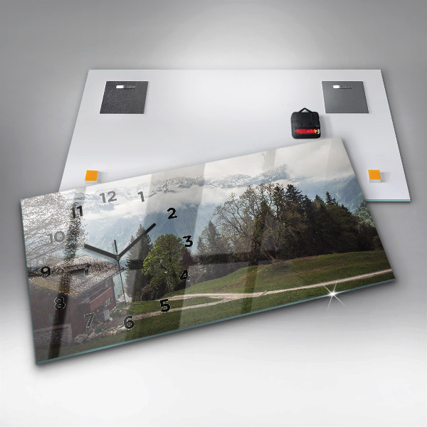 Horizontální skleněné hodiny na stěnu Pohled na hory