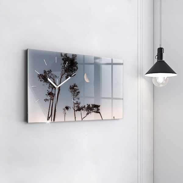 Horizontální skleněné hodiny na stěnu Půlměsíc a stromy