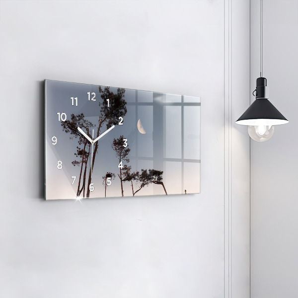 Horizontální skleněné hodiny na stěnu Půlměsíc a stromy