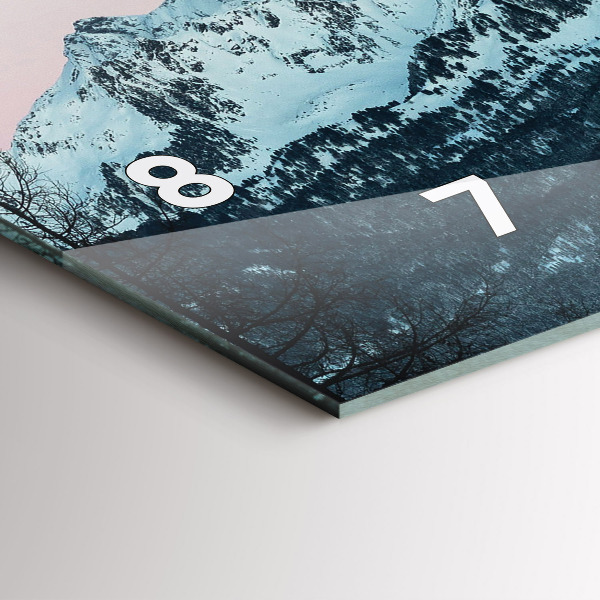 Horizontální skleněné hodiny na stěnu Horské pásmo v zimě