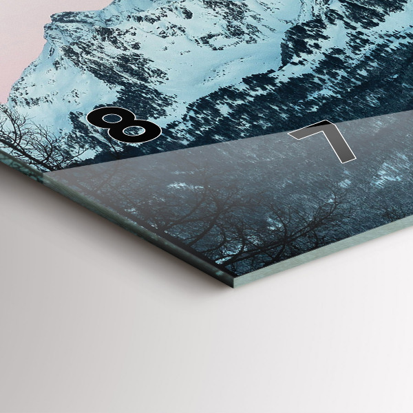 Horizontální skleněné hodiny na stěnu Horské pásmo v zimě