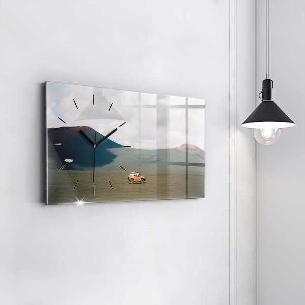Horizontální skleněné hodiny na stěnu Vozidlo na Kamčatce