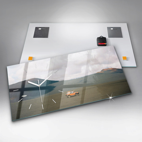 Horizontální skleněné hodiny na stěnu Vozidlo na Kamčatce