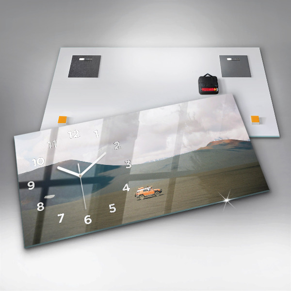 Horizontální skleněné hodiny na stěnu Vozidlo na Kamčatce