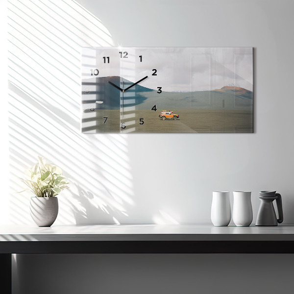 Horizontální skleněné hodiny na stěnu Vozidlo na Kamčatce
