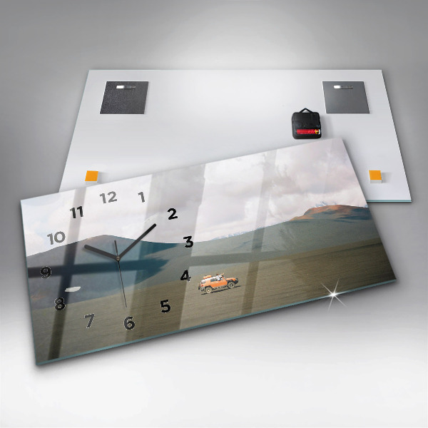 Horizontální skleněné hodiny na stěnu Vozidlo na Kamčatce