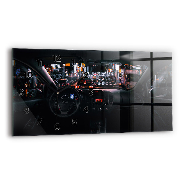 Horizontální skleněné hodiny na stěnu Auto v Tokiu
