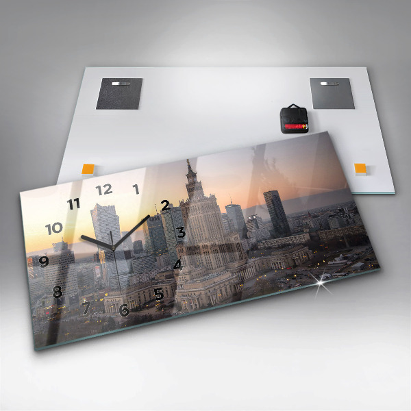 Horizontální skleněné hodiny na stěnu Panorama Varšavy