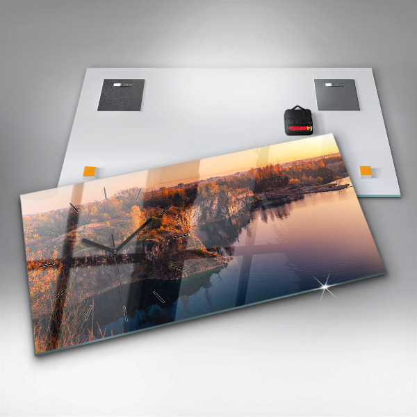 Horizontální skleněné hodiny na stěnu Krakovské jezero Zakrzówek Podzim