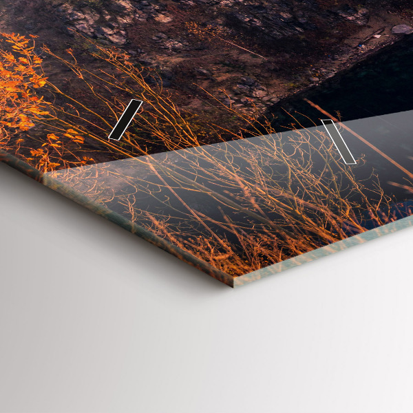 Horizontální skleněné hodiny na stěnu Krakovské jezero Zakrzówek Podzim