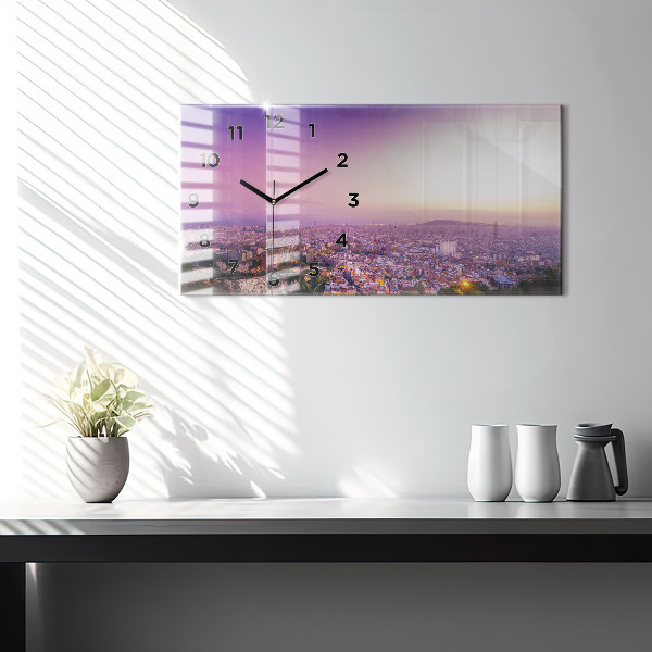 Horizontální skleněné hodiny na stěnu Barcelona Bunkry El Carmel