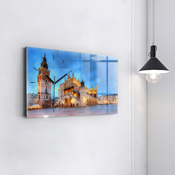 Horizontální hodiny na skle Hlavní náměstí v Krakově