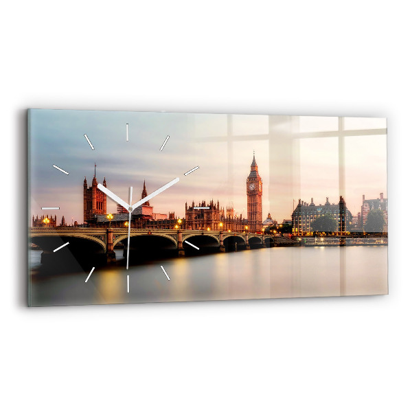 Horizontální skleněné hodiny na stěnu Big Ben londýnské panorama